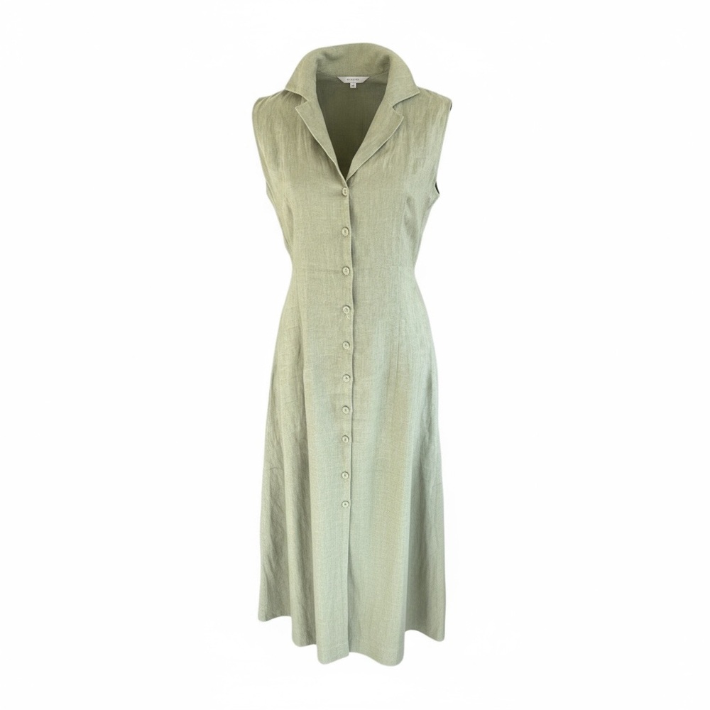 Magaschoni Sleeveless Olive Green Linen Maxi Dress - image 6